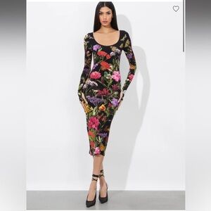 NWT- Alice + Olivia Delora Floral Scoopneck Sheath Midi-Dress size 14
